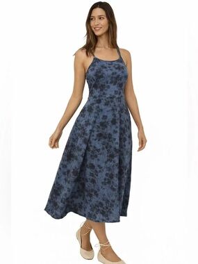 Pact Navy Blue Tie-Dye Midi Dress with Spaghetti Straps